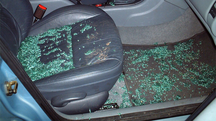 remove broken glass from car